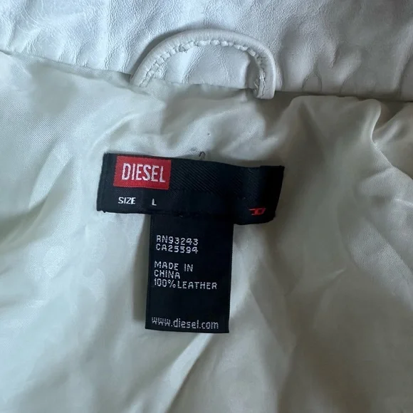 Vintage Diesel White Leather Zip-Up Jacket - Picture 13 of 17